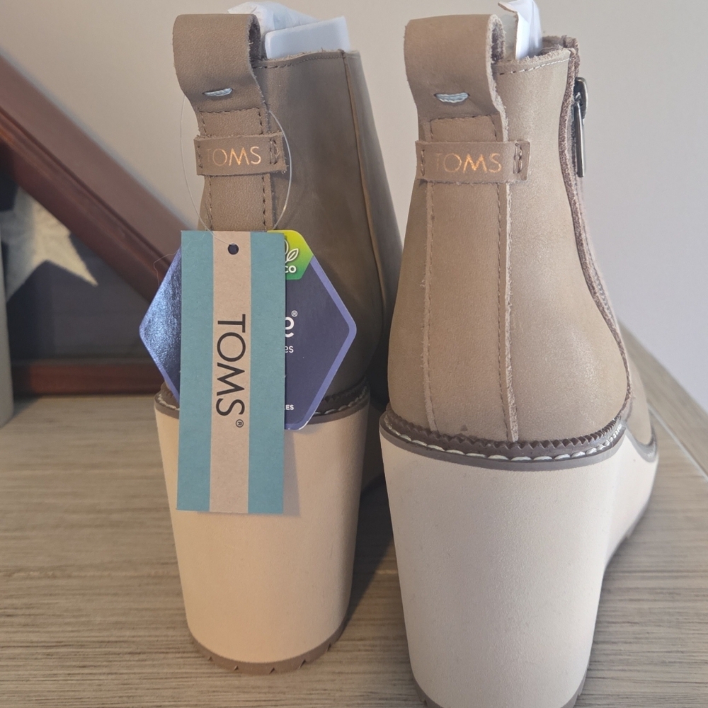 Women's Taupe Wedge Ankle Boots - Stylish Everyday Comfort - Picture 3 of 6